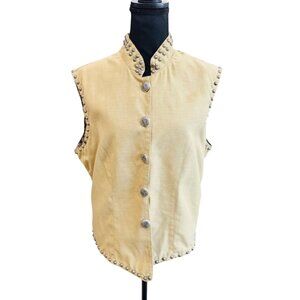 Silver River Western style Studded Canvas Vest XL Cotton Acetate Beige Cowgirl